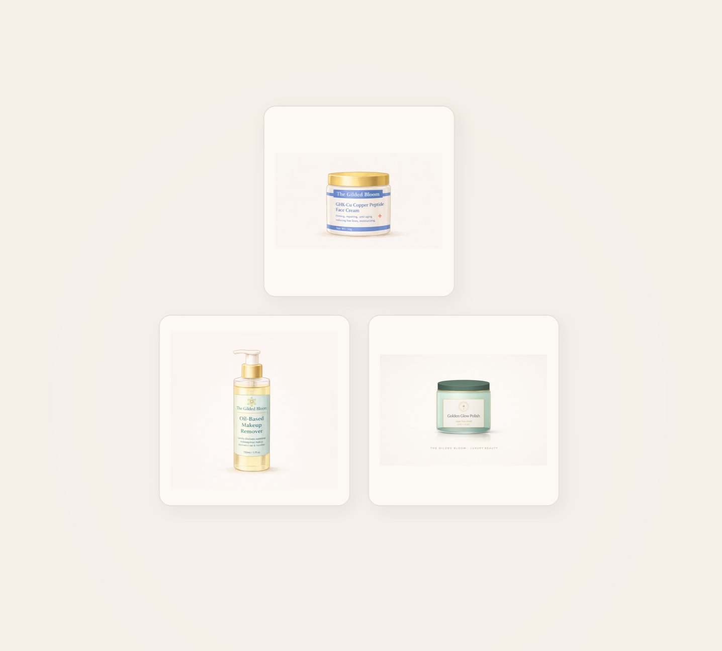 The Gilded Trio face-care bundle with makeup remover, polish, and GHK-Cu cream